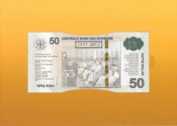 Suriname. 50 Dollar. Banknote. Type 2012. Type Fifty-Fifth anniversary of teh cenral bank of Suriname. - UNC.