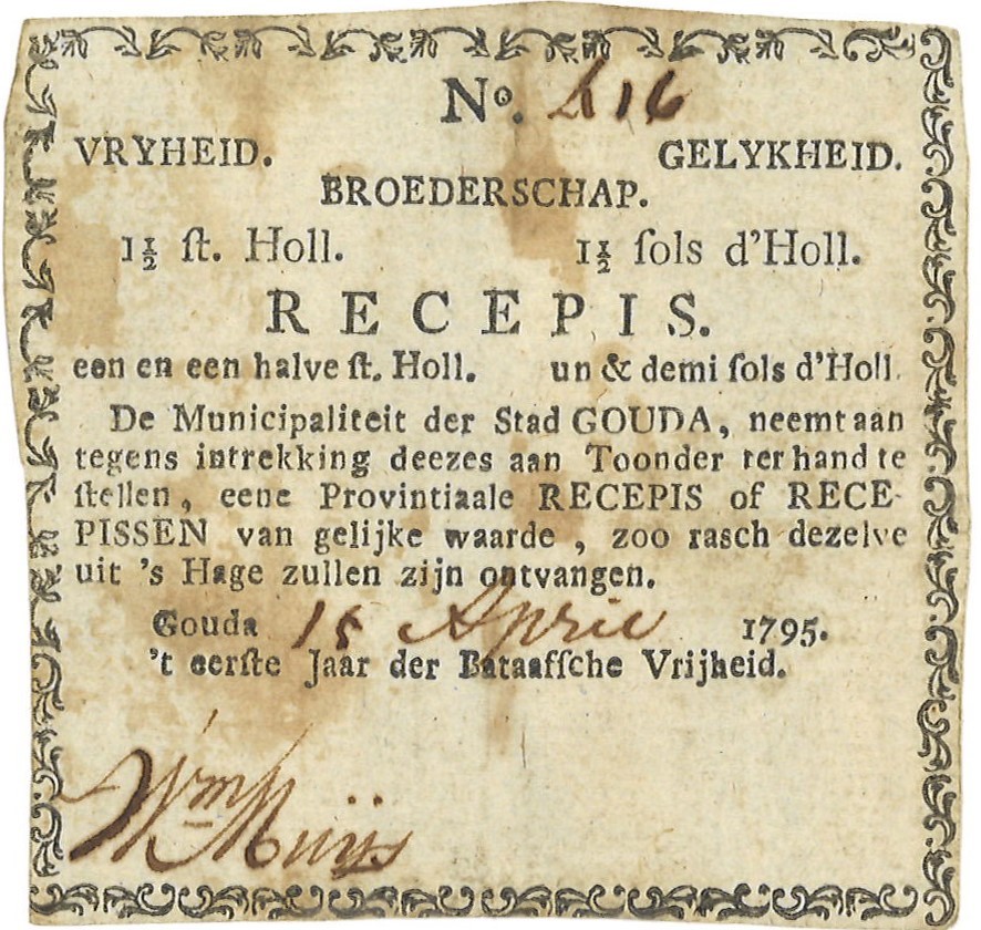 Nederland. 1,5 Stuiver. Recepisse. Type 1795. Type Gouda. - Fraai.