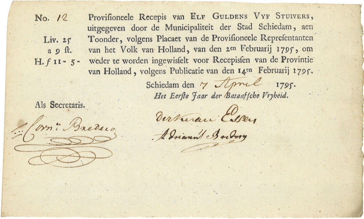 Nederland. 9 Stuivers. Recepisse. Type 1795. Type Schiedam. - Prachtig.