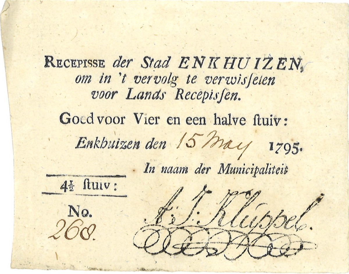 Nederland. 4,5 stuiver. Recepisse. Type 1795. Type Enkhuizen. - Zeer Fraai.