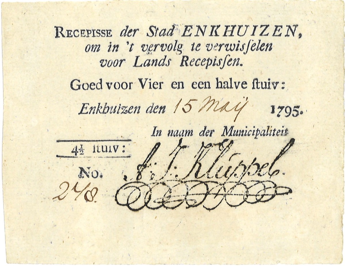 Nederland. 4,5 Stuiver. Recepisse. Type 1795. Type Enkhuizen. - Zeer Fraai.