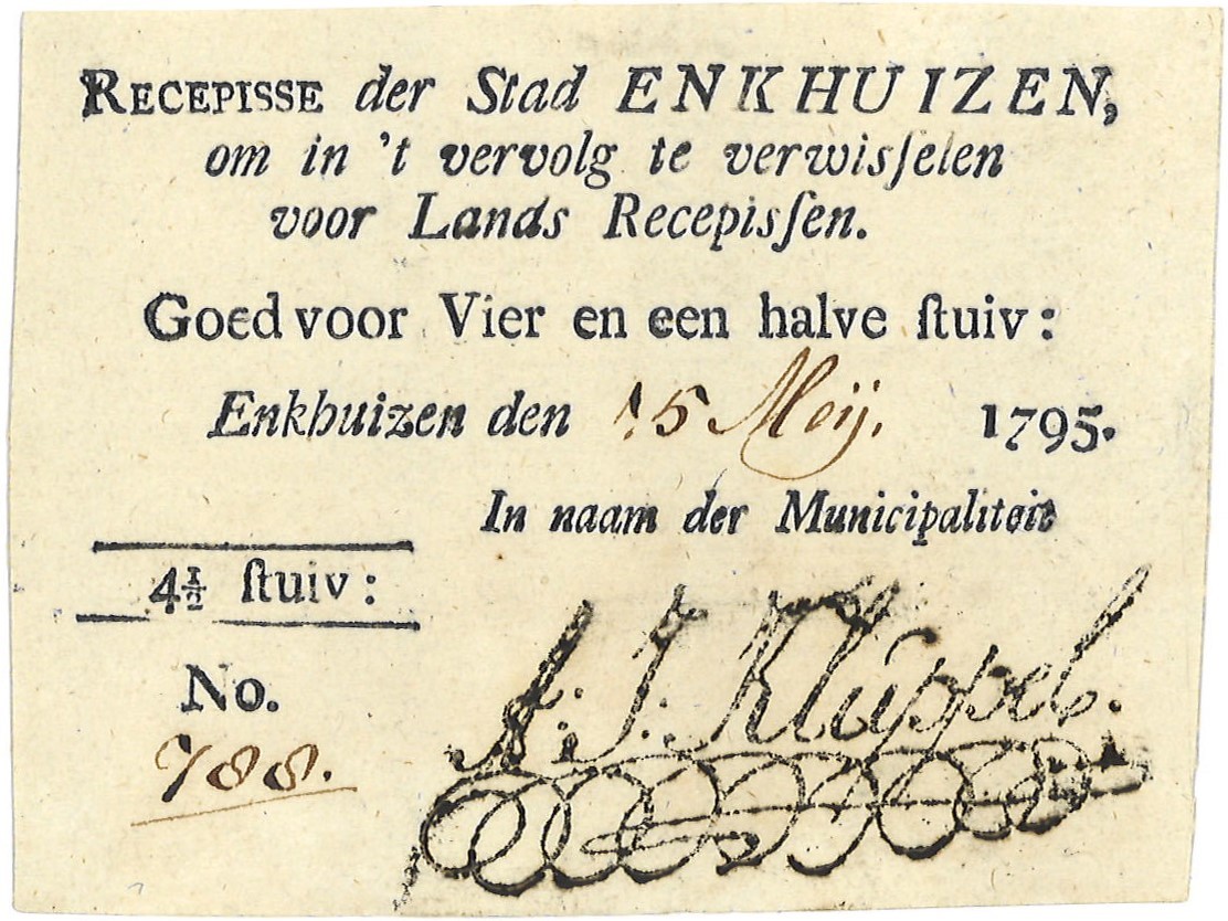 Nederland. 4,5 Stuiver. Recepisse. Type 1795. Type Enkhuizen. - Zeer Fraai +.