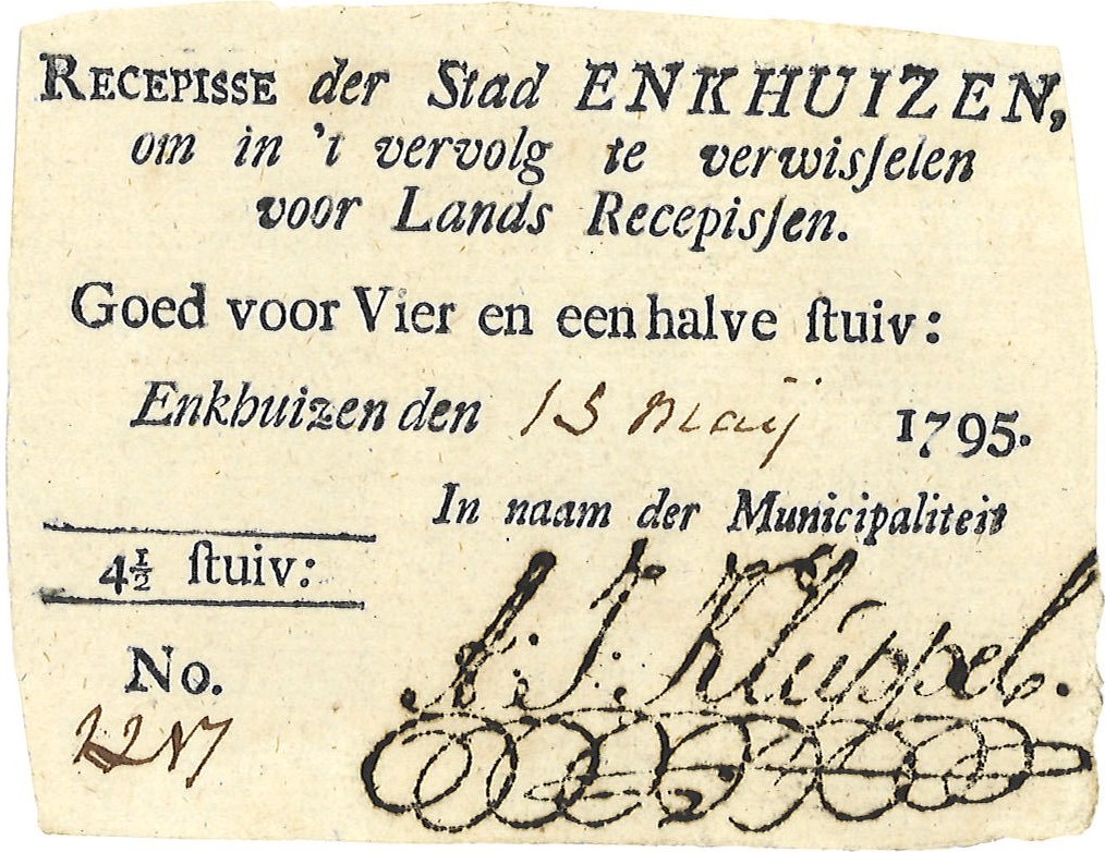 Nederland. 4,5 Stuiver. Recepisse. Type 1795. Type Enkhuizen. - Fraai / Zeer Fraai.