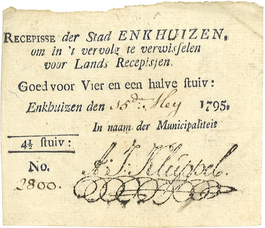 Nederland. 4,5 Stuiver. Recepisse. Type 1795. Type Enkhuizen. - Zeer Fraai.