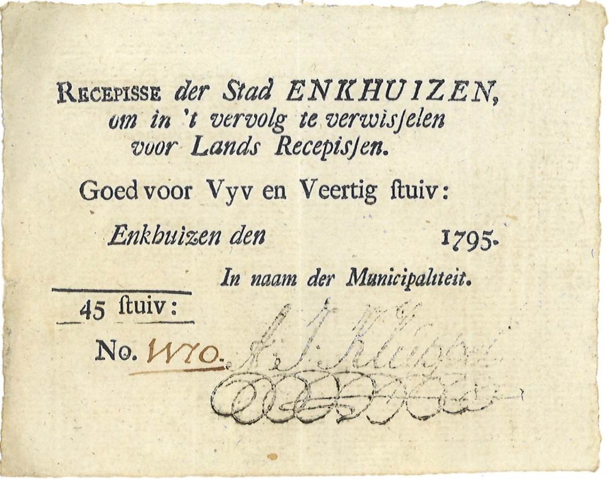 Nederland. 45 Stuiver. Recepisse. Type 1795. Type Enkhuizen. - Zeer Fraai.