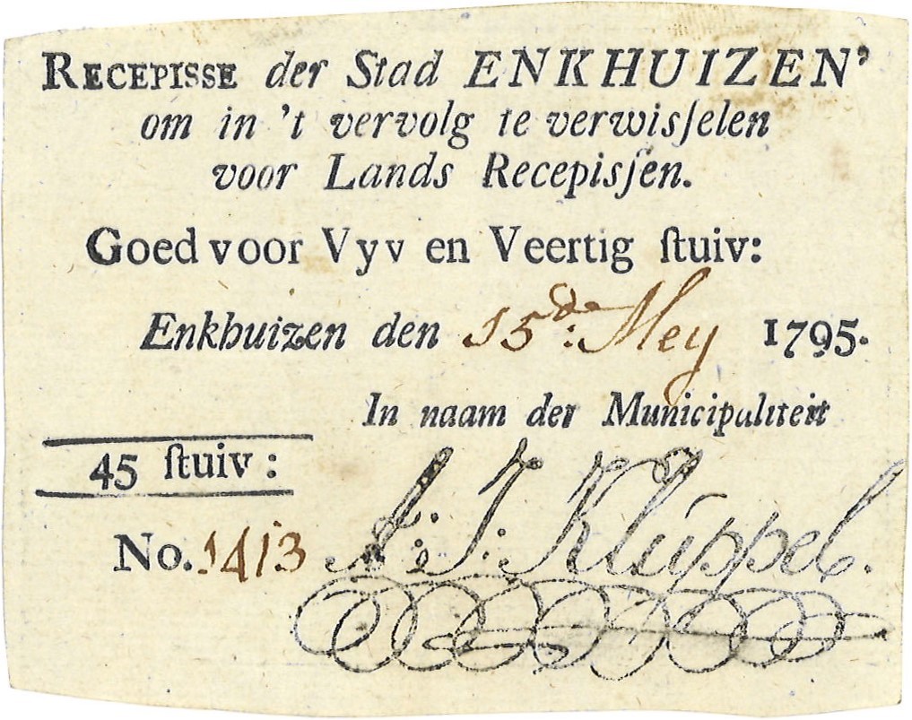 Nederland. 45 Stuiver. Recepisse. Type 1795. Type Enkhuizen. - Zeer Fraai.