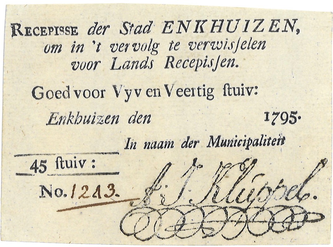 Nederland. 45 Stuiver. Recepisse. Type 1795. Type Enkhuizen. - Zeer Fraai.