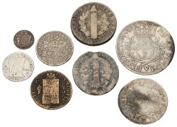 France. Lot (8) Various silver & bronze coins incl. 2 Francs 1806 A. 18th & 19th century.