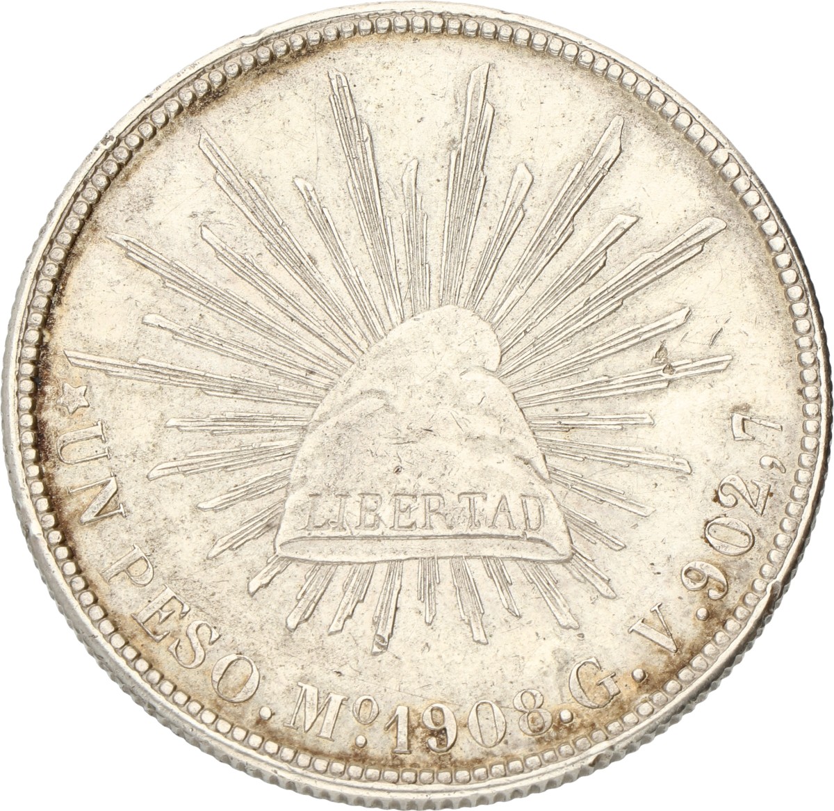 Mexico. Republic. Peso. 1908. XF.