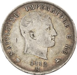 Italian states. Napoleonic kingdom. Napoleon. 5 Lire. 1812 M. VF +.