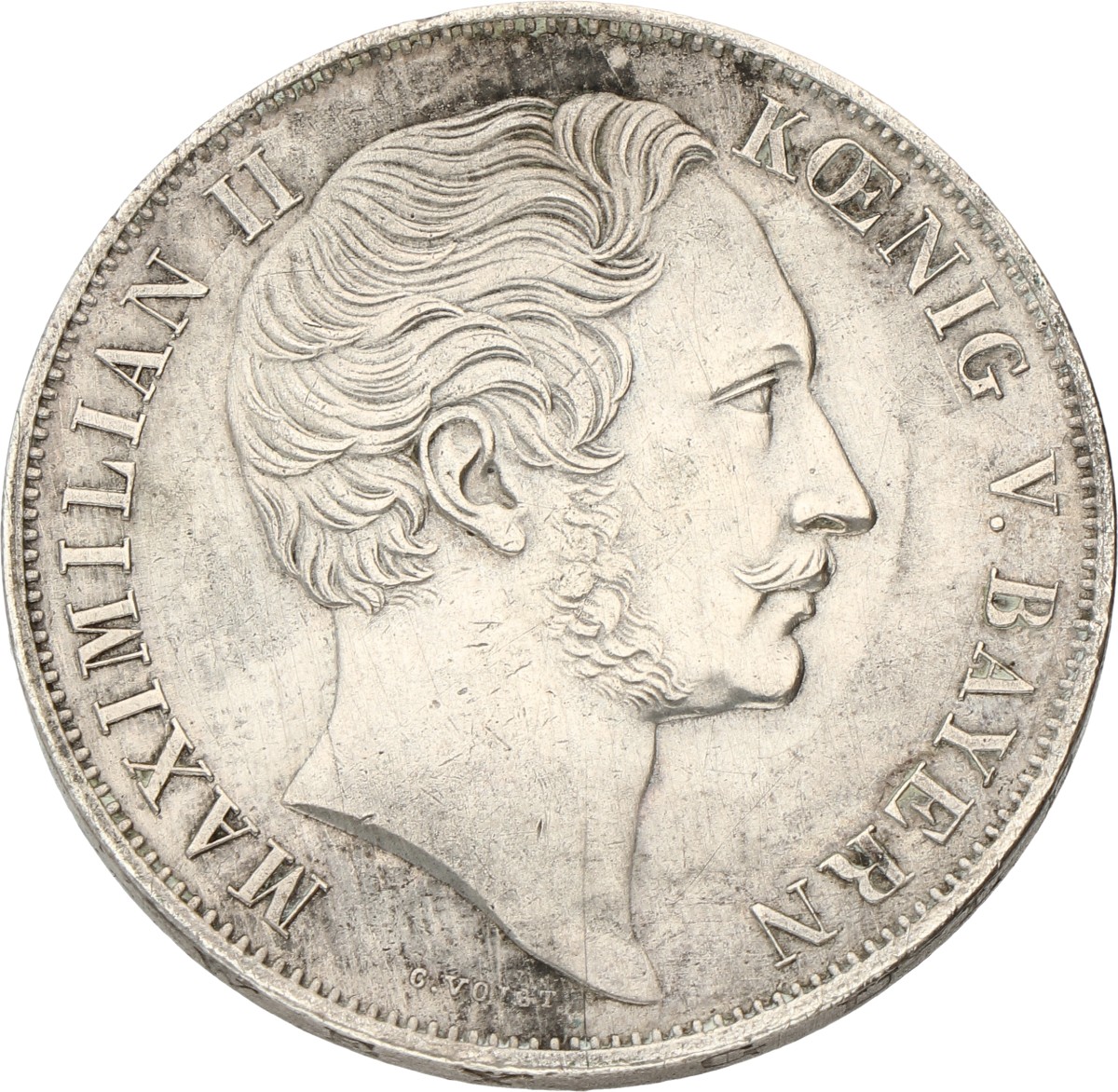 German states. Bavaria. Maximilian II. 2 Gulden - Mariensäule. 1855. XF -.