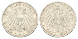 German states. Lübeck. 3 Mark. 1912 A. VF / XF.