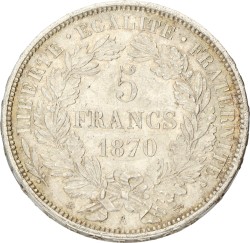 France. 3rd Republic. 5 Francs. 1870 A. AUnc.