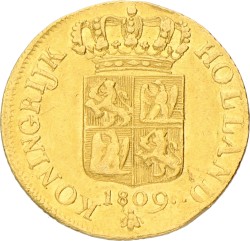 Gouden Dukaat. Lodewijk Napoleon. 1809. Zeer Fraai +.