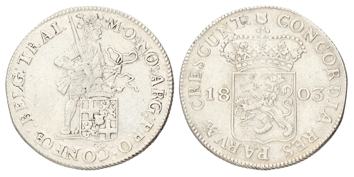 Zilveren dukaat. Utrecht. 1803. Zeer Fraai.