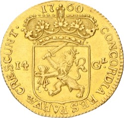 Gouden rijder van 14 gulden. Zeeland. 1760. Zeer Fraai +.