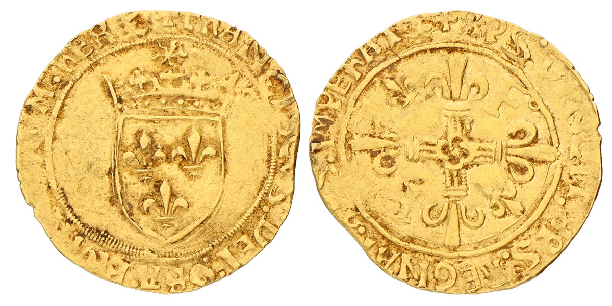 France. Francois I. Ecu d'or - 3rd emission. ND (1519). VF -.