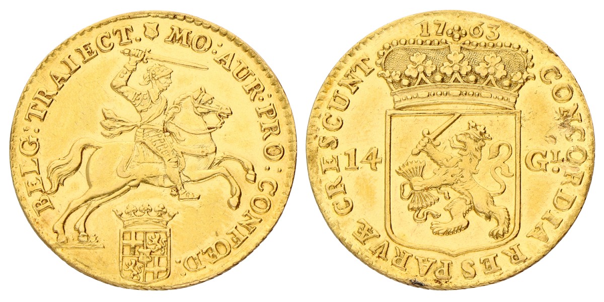 Gouden rijder van 14 gulden. Utrecht. 1763. VF / XF.