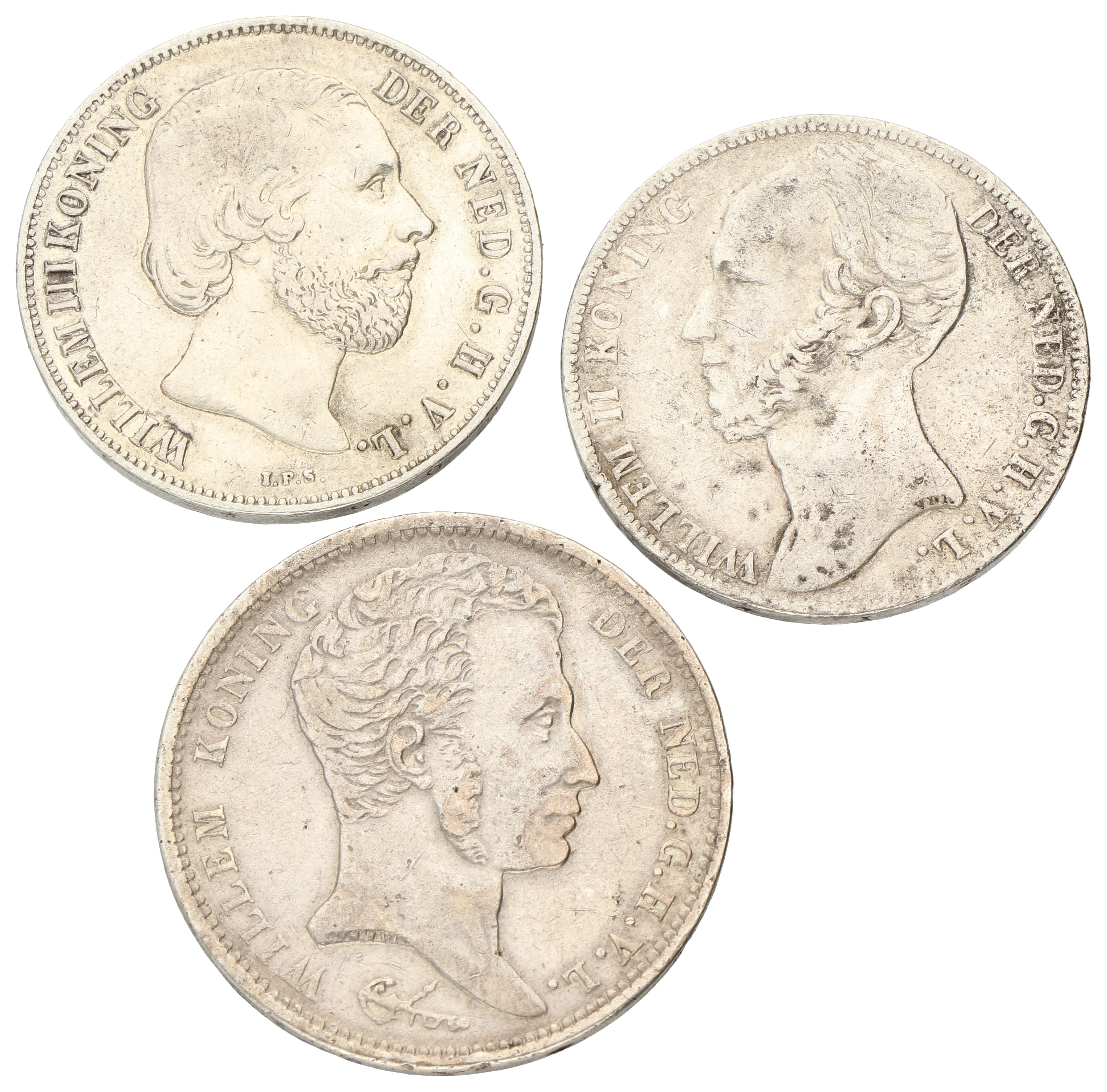 Lot (3) 1 Gulden. Willem I, II & III. 1832, 1848, 1856. Gemiddeld Zeer Fraai.