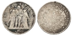 France. Republic. 5 Francs. An. 5. F +.