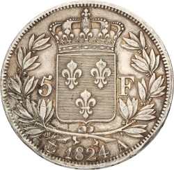 France. Second kingdom. Louis XVIII. 5 Francs. 1824 A. XF -.