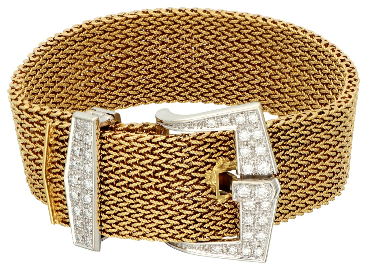 18K Geelgouden gesp armband bezet met ca. 1 ct. diamant.