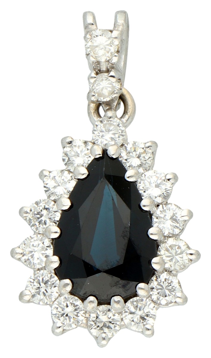 No Reserve - 18K Witgouden entourage hanger bezet met ca. 0.65 ct. synthetisch saffier.