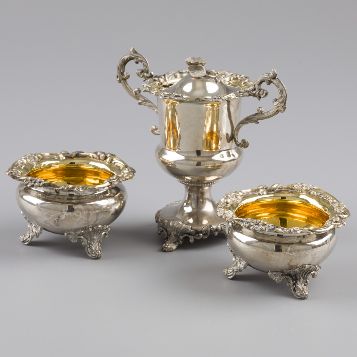 Zilveren condimentset (3), Joseph Philippe Allard, Brussel ca. 1850.