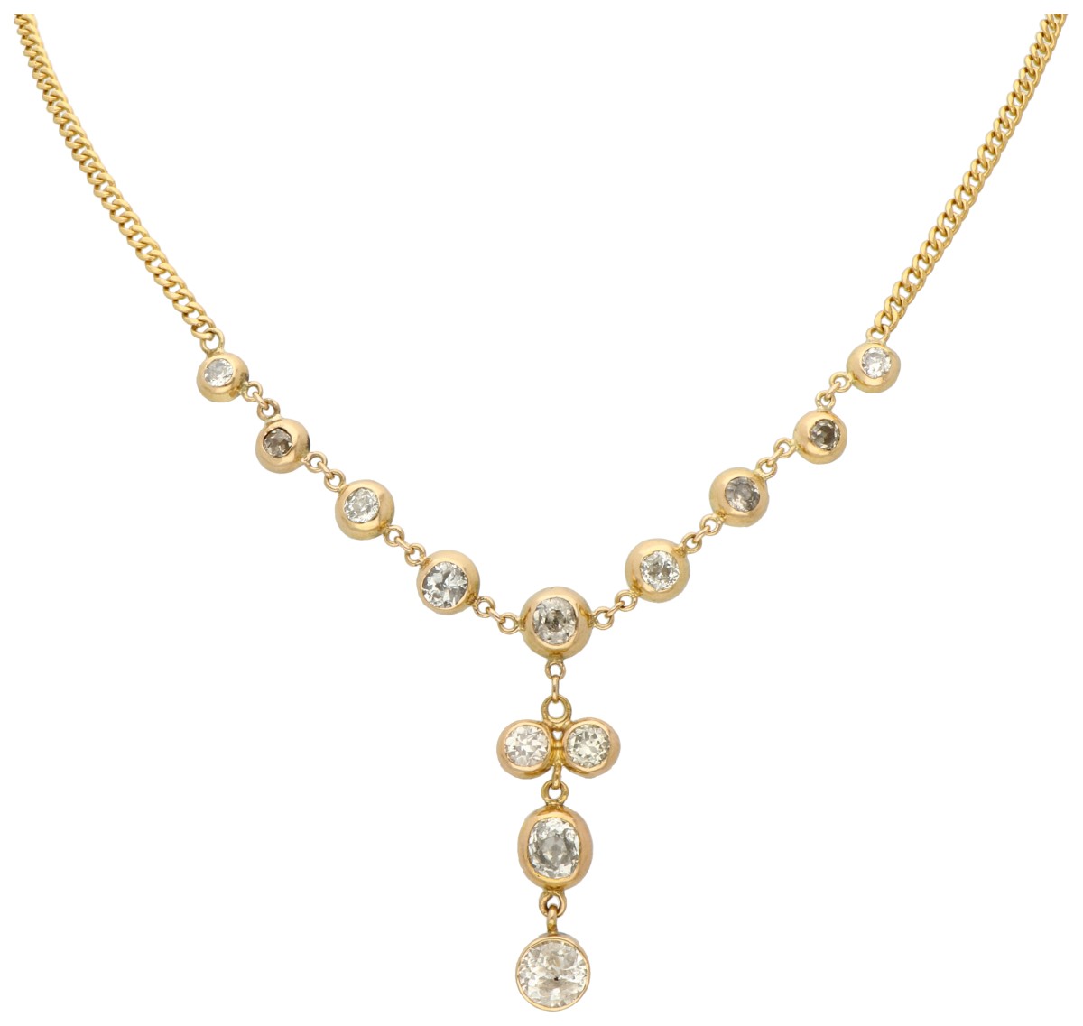 14K Geelgouden collier bezet met oud slijpsel diamanten