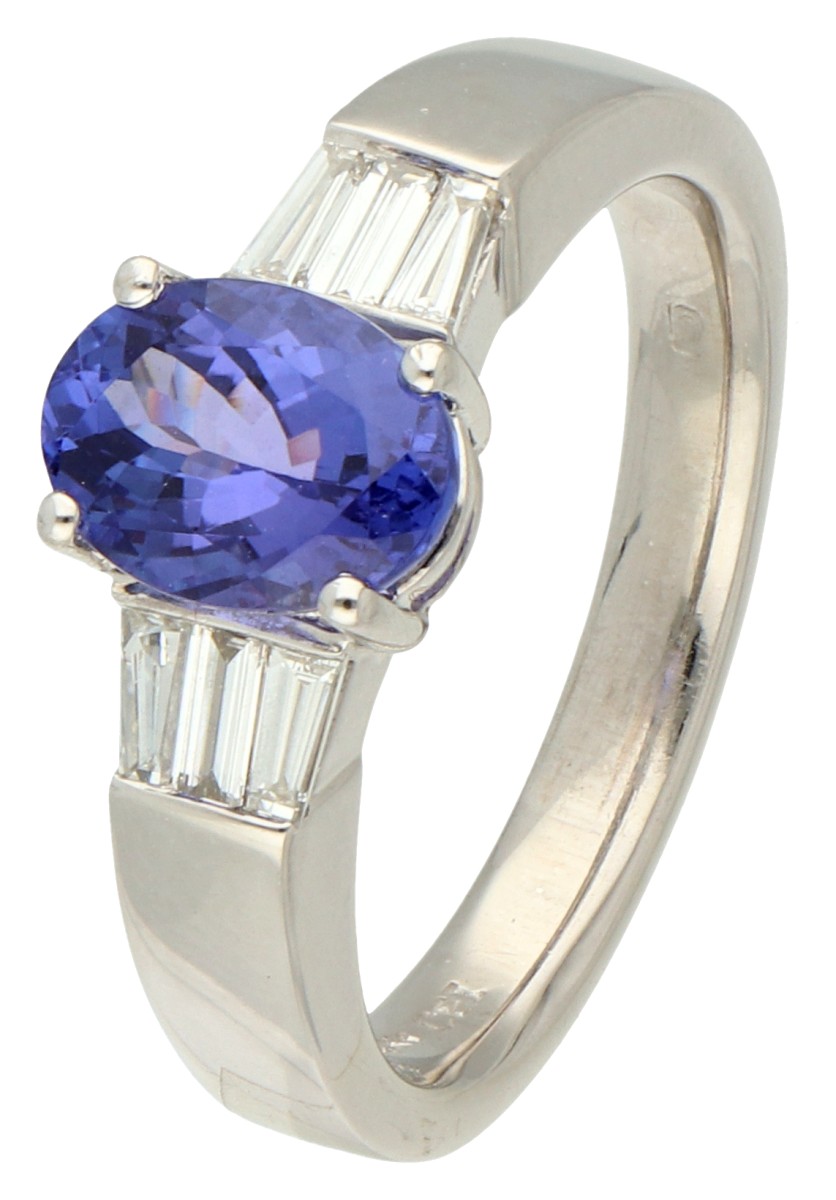 14K Witgouden ring bezet met ca. 1.23 ct. tanzaniet en diamanten.