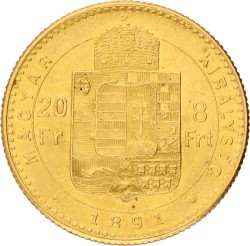 Hungary. Franz Joseph II. 8 Forint / 20 Francs. 1891.