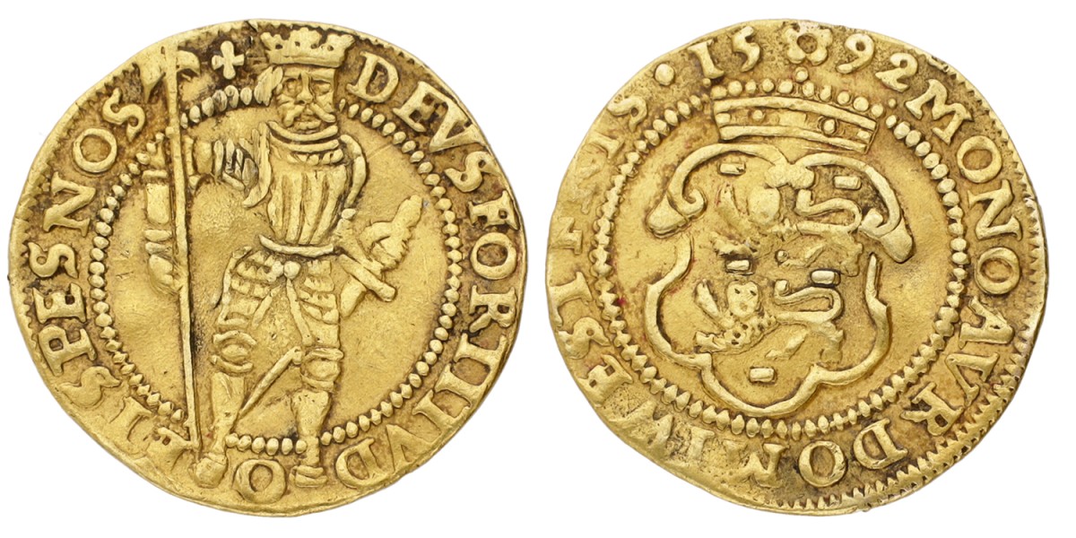 Gouden dukaat - Hongaars type. West-Friesland. 1592. Zeer Fraai.