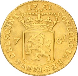 Halve gouden rijder van 7 gulden. West-Friesland. 1761. Zeer Fraai.