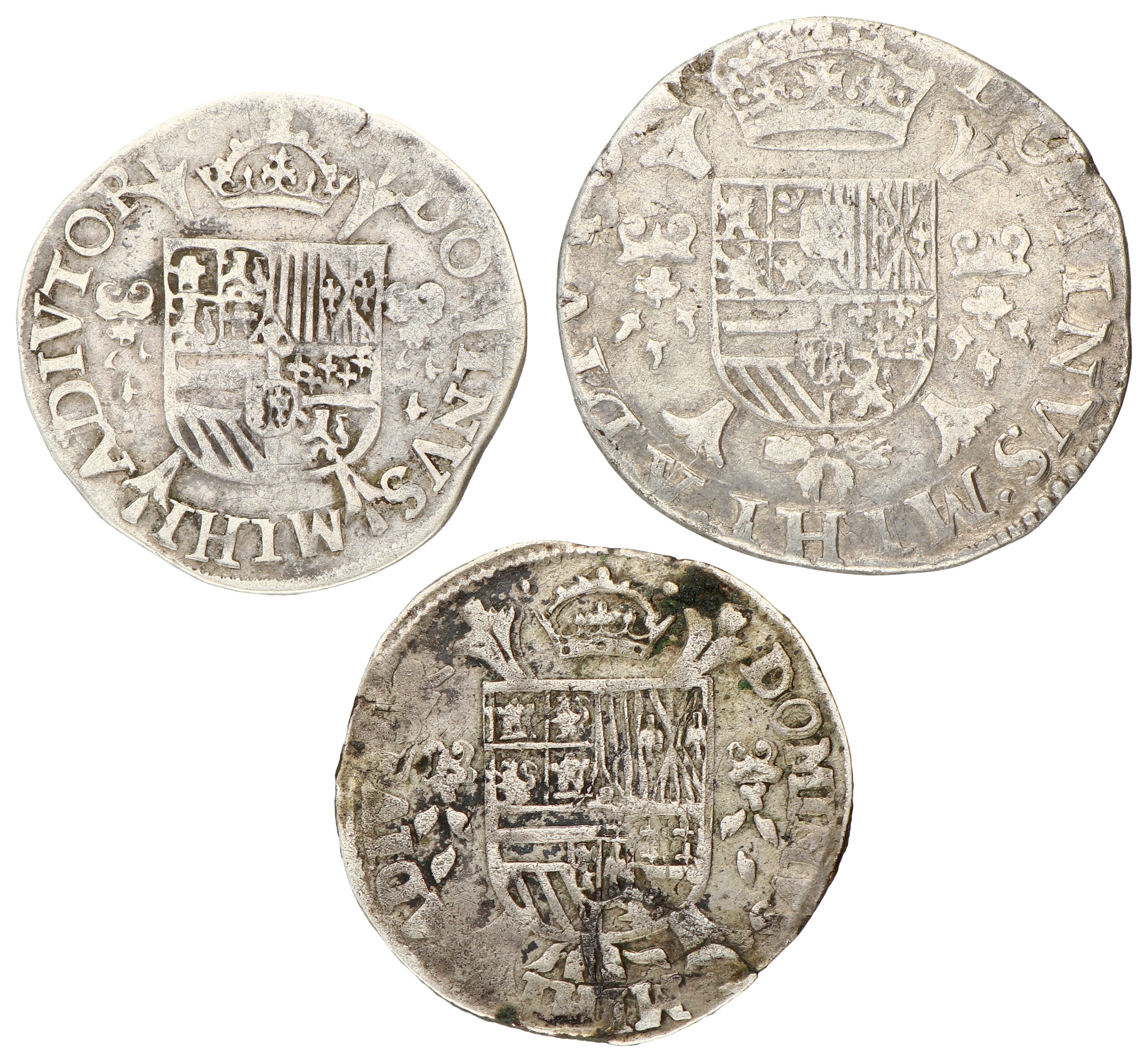 Lot (3) 1/2 Philipsdaader, 1/5 Philipsdaalder(2). Brabant. Antwerpen. Philips II. 1589, 1565. Gemiddeld Zeer Fraai.