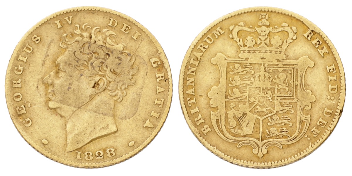 Great Britain. George IV. ½ Sovereign. 1828. VF -.