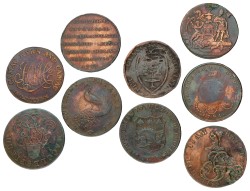 Great Britain. Macclesfield, Poole, Birmingham, Sussex. Lot (9) 1/2 Penny Conder Tokens. 1792 - 1797. F - VF.