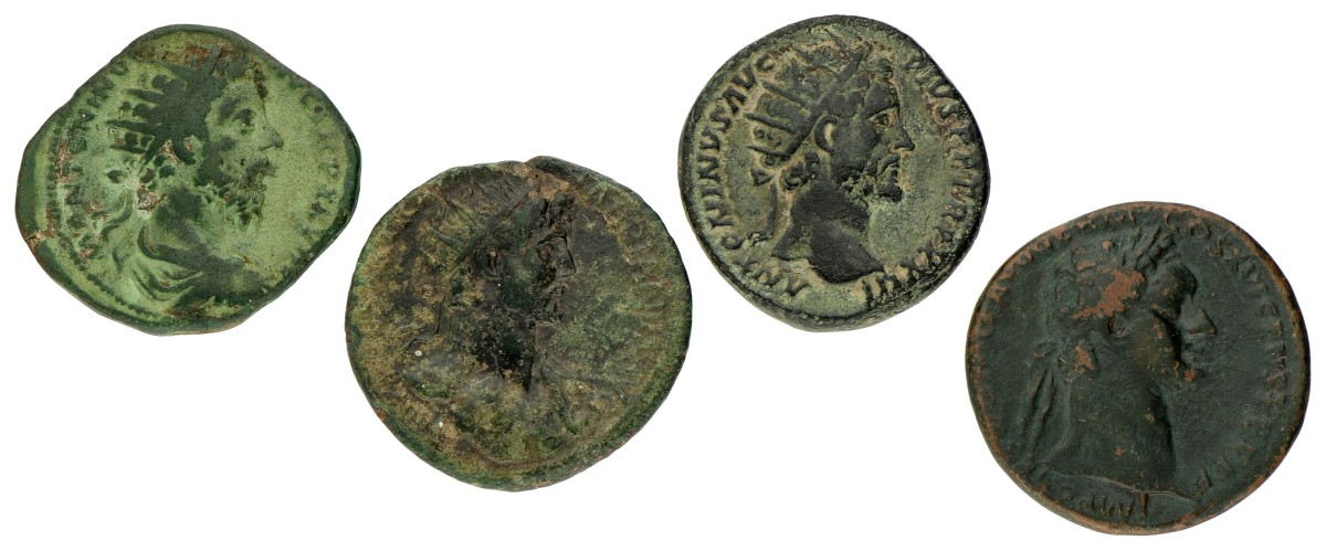 Roman Empire. Hadrianus & Antonius Pius. Lot (4) Dupondius. ND (117 - 168 AD).