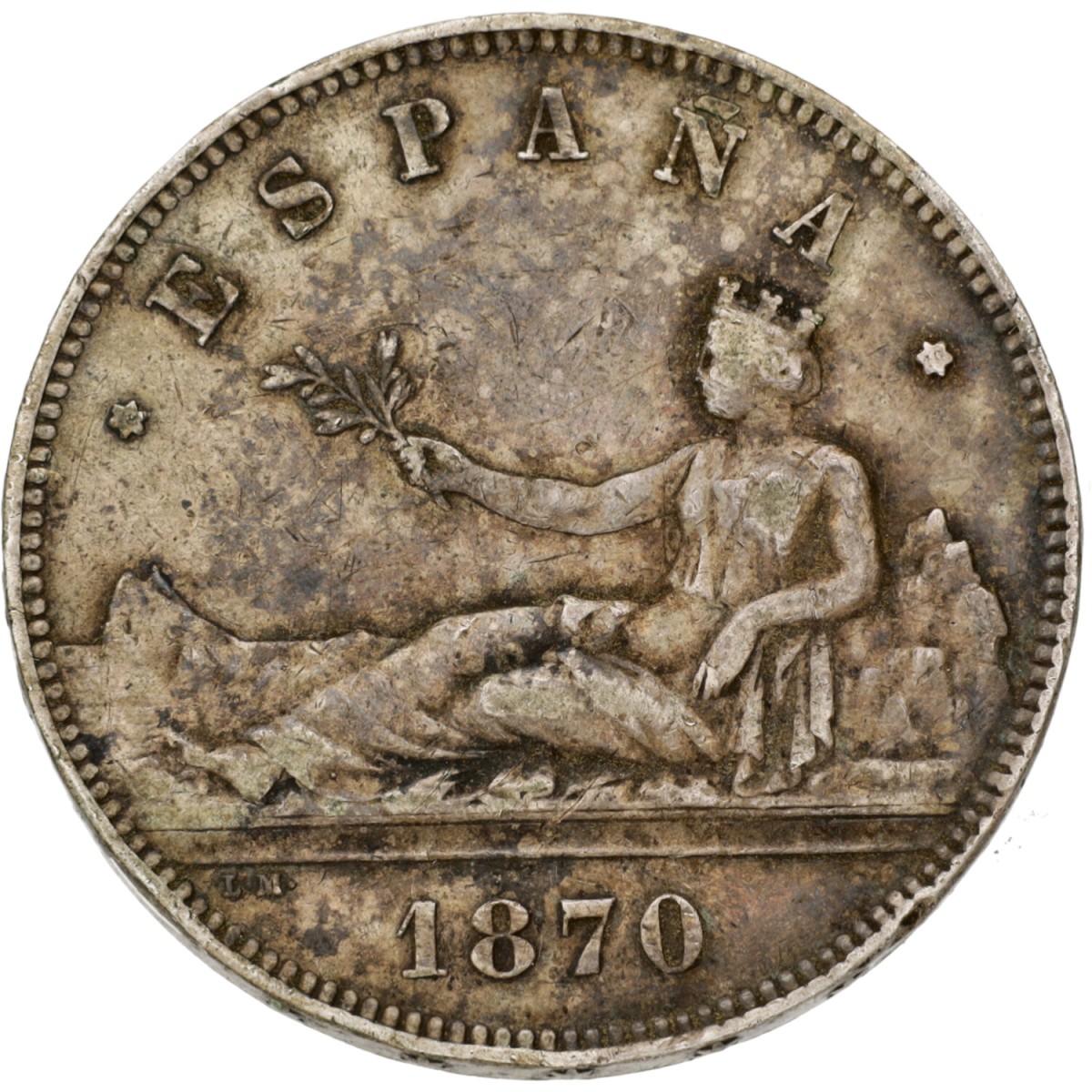 Spain. Provisional government. 5 Pesetas. 1870 (18 - 70). VF / XF.