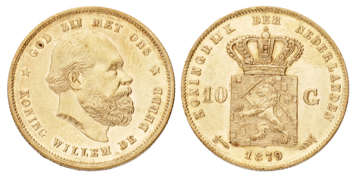 10 Gulden. Willem III. 1879/77. UNC -.