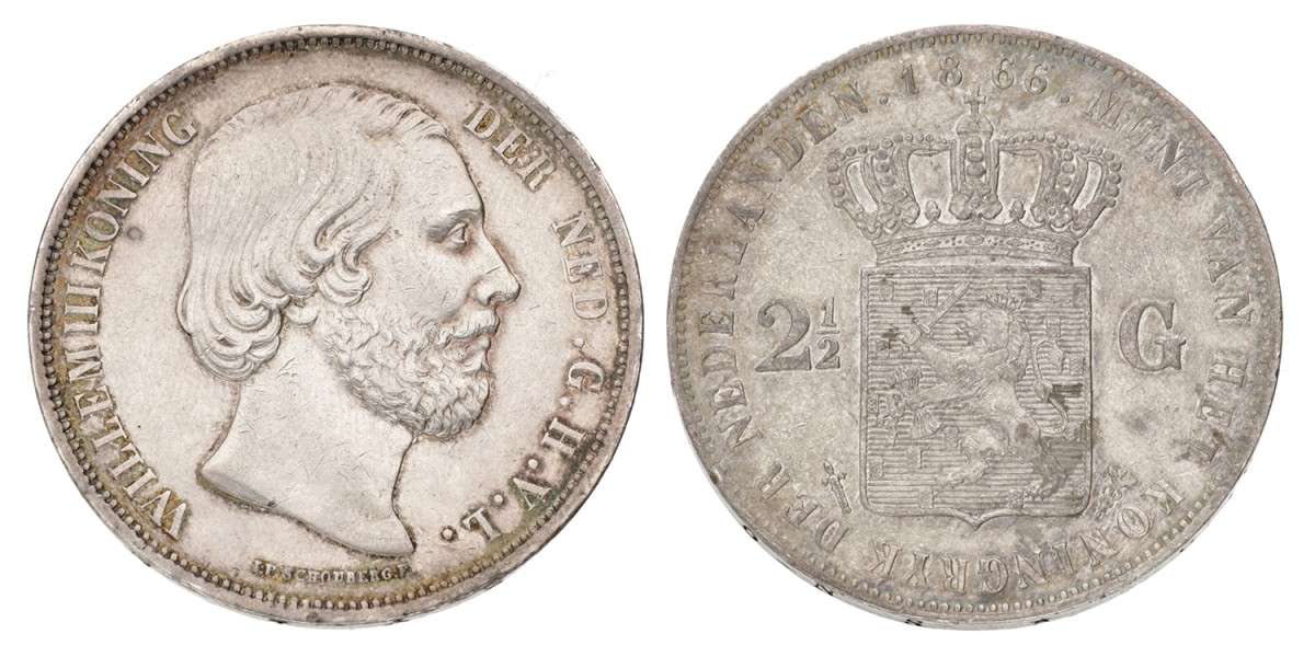 2½ Gulden. Willem III. 1866. Prachtig -.