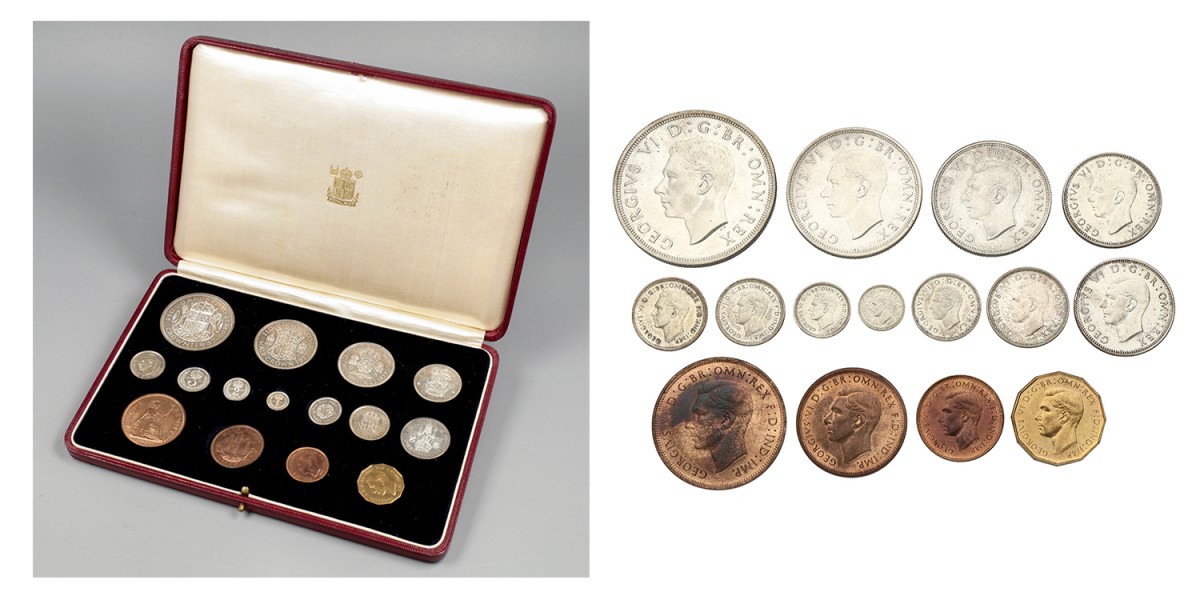 Great Britain. George VI. Specimen coins - PROOF. Crown to Farthing, including Maundy set. 1937. UNC.
