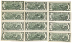 United States of America. 12x 2 Dollars with stamps. Banknotes. Type 1976. - UNC.