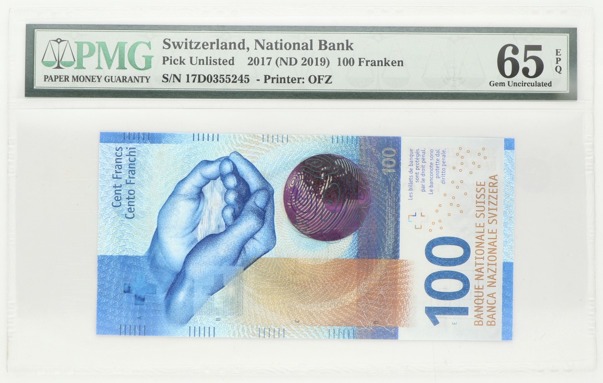 Switserland. 100 Franken. Banknote. Type 2017. - PMG 65EPQ