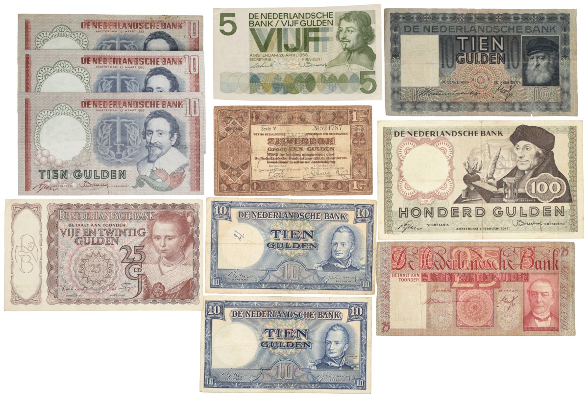 Nederland. Lot 11 biljetten. Bankbiljet. Type 1933/1966. - Zeer Fraai / Prachtig.