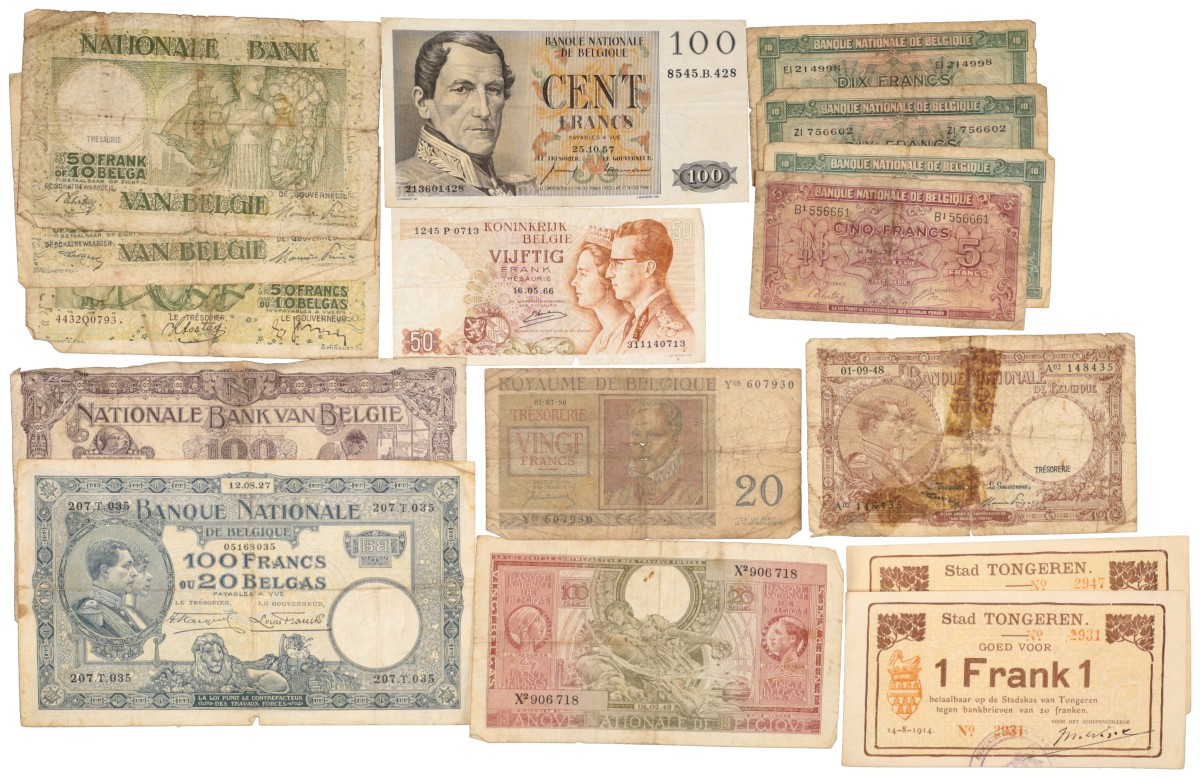 België. 15 banknotes various denominations. Wereldbiljetten. Type 1914/1966. - Fraai / Zeer Fraai.