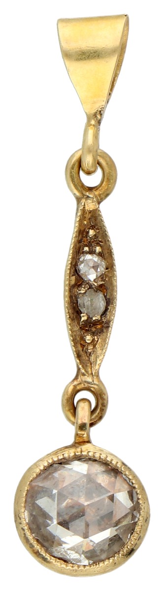 No Reserve - 14K Geelgouden antieke hanger bezet met een roos geslepen diamant in dichte zetting op zilverfolie.