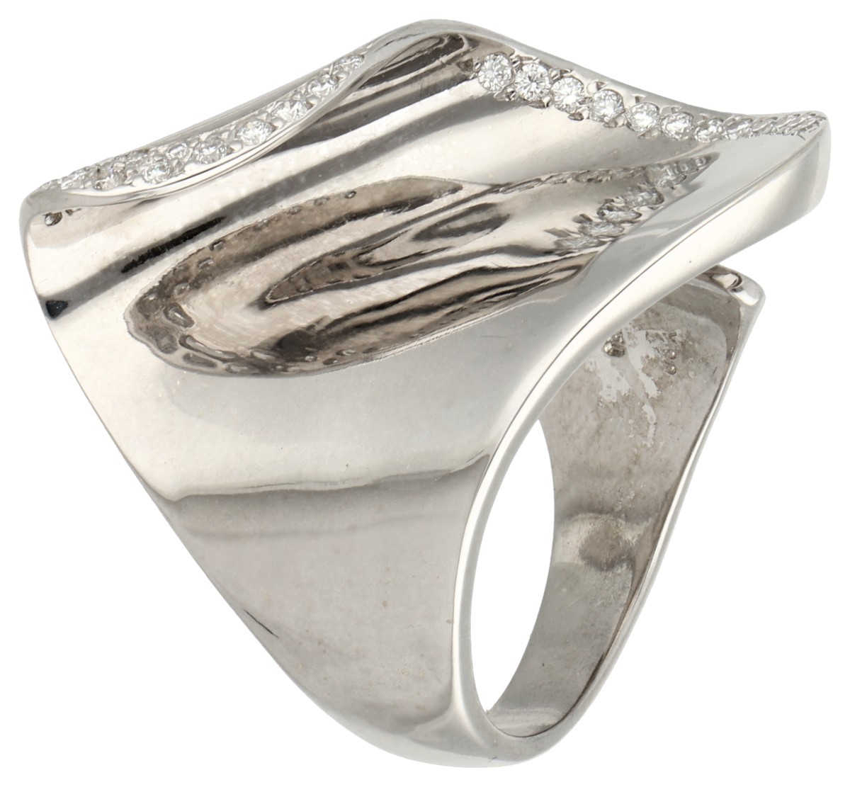 No Reserve - 18K Witgouden design ring bezet met ca. 0.28 ct. diamant.