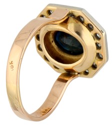 No Reserve - 18K Bicolor gouden entourage ring bezet met ca. 1.60 ct. natuurlijke saffier en diamant