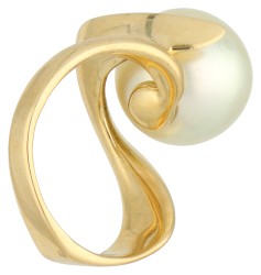 No Reserve - 18K Geelgouden design ring met Zuidzee parel.