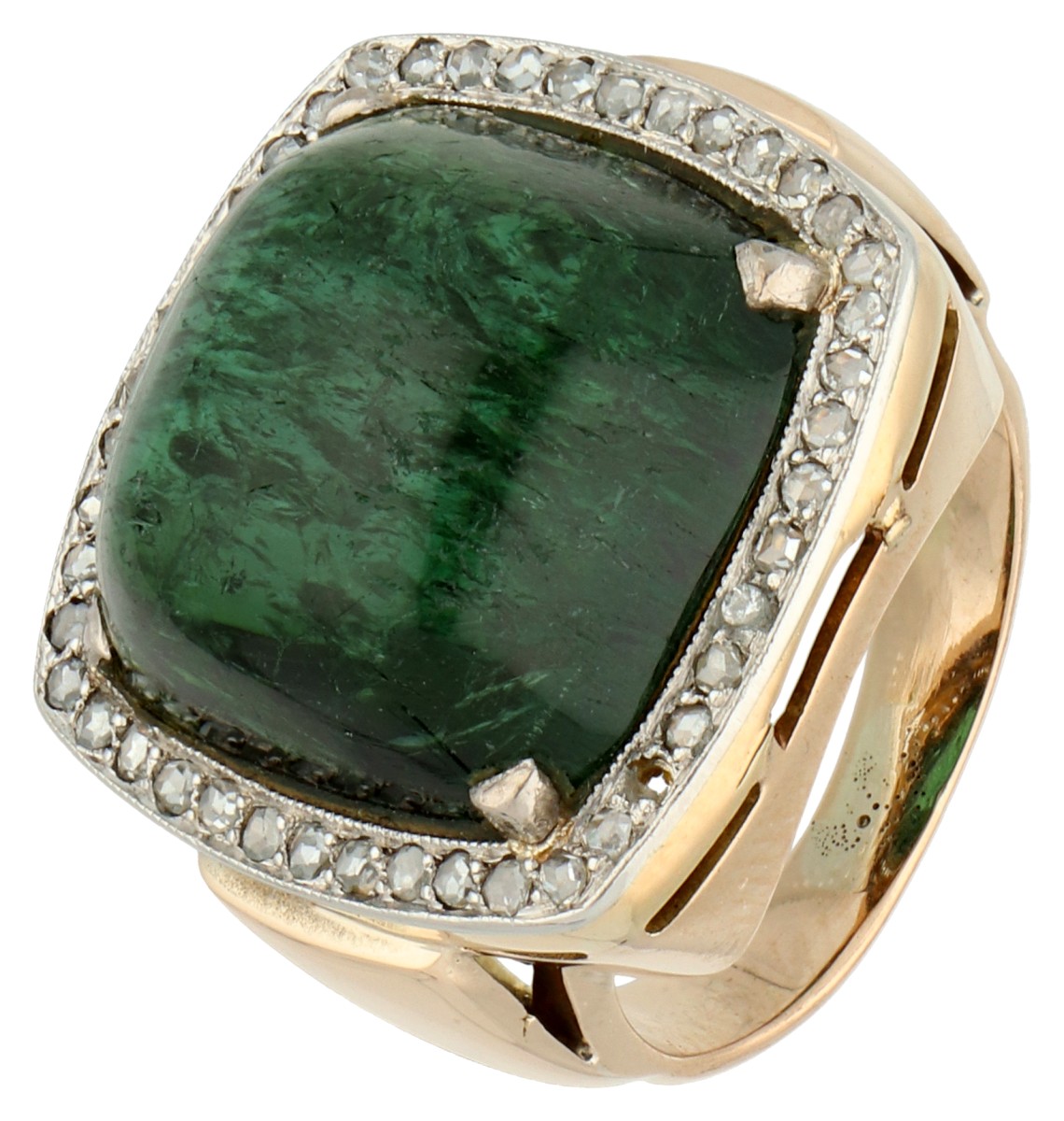 No Reserve - Art Deco-style BWG geelgouden ring bezet met tourmalijn van ca. 15.28 ct. 